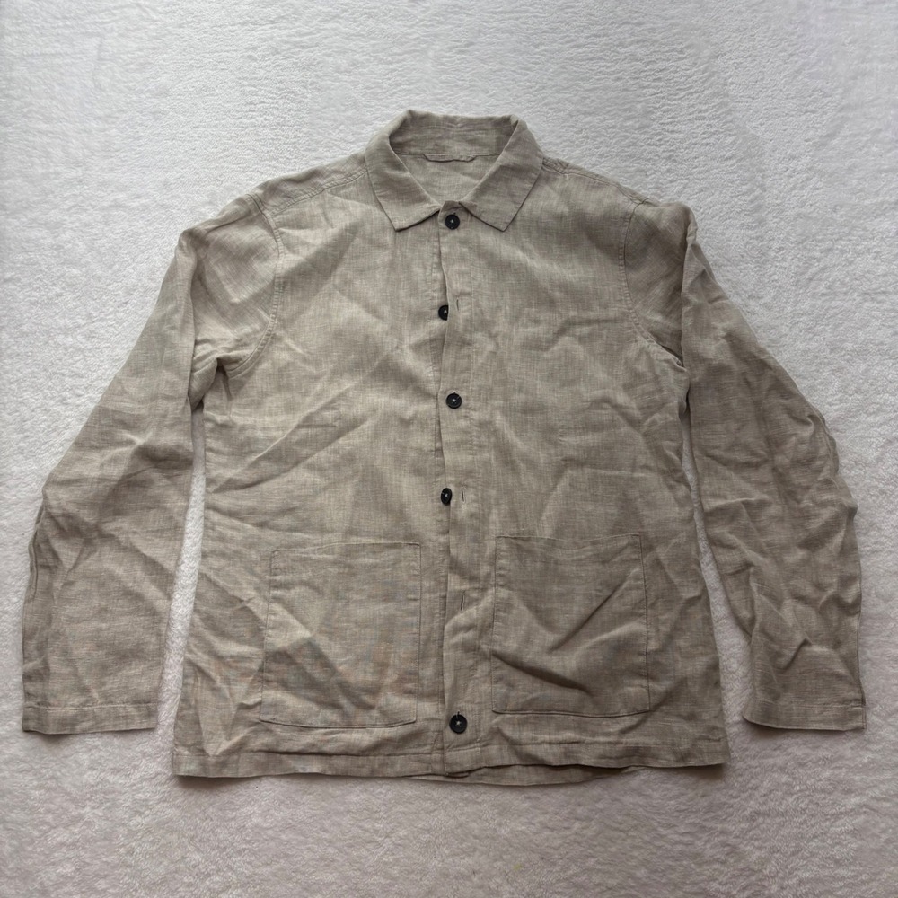Quince Mens 100% European Linen Chore Jacket Beige Large Overshirt MIVN004